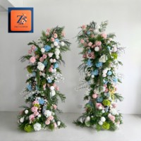 Ensemble de colonnes de fleurs artificielles rose et bleu de luxe, arrangement floral artificiel de haute qualité avec verdure suspendue pour arche de mariage