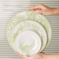 Ensemble de vaisselle en céramique de haute qualité d'origine chinoise au design rétro luxueux vintage vert muguet durable pour usage hôtelier