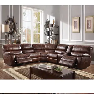 CY Factory Price High Quality Genuine Leather Big 5 Seater Living Room Corner Modern Recliner Sectional Sofa Couch