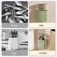 UFORU - Estante de Almacenamiento Retráctil para Montar en la Pared con Contenedores de Plástico Ajustables, Organizador de Cuchillos y Utensilios de Cocina