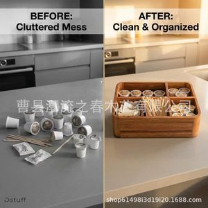 Cross-border wooden storage <b>box</b>, compartmentalized organizer, bar counter coffee and <b>tea</b> bag storage <b>box</b>, living room desktop - Product Image 3