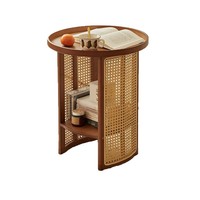 Table basse japonaise minimaliste en bambou avec espace de rangement, table d'appoint ronde pour salon, balcon, table de chevet, table à thé