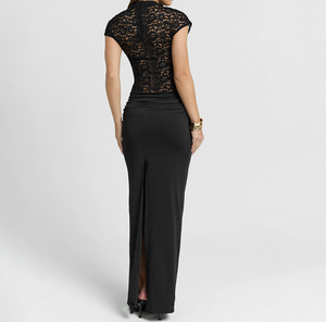 Viviblook J25DS473 Vestidos de Noche para Mujer, Nuevo Vestido Largo con Encaje Transparente, Cuello Redondo, Diseño de Parches y Abertura - Product Image 2