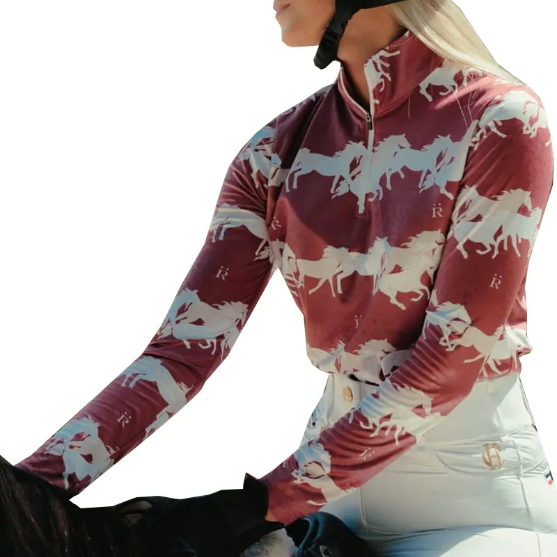 Womens Tops Paardrijden Outfit Vrouwelijke Mode Sport Goud Rose Logo Custom Made Sportkleding Paardensport Base Lagen