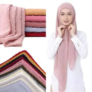 New Wholesale Customize Plain Color Chiffon Wool Ball Pattern Islamic Ladies Headscarf Arab Scarf Shawl Muslim Women Hijabs