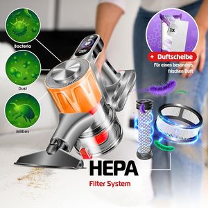 Aspirateur sans fil, batterie détachable, écran d'affichage intelligent, brosse anti-emmêlement, autonomie de 60 minutes, <span class=keywords><strong>Orange</strong></span> - Product Image 2