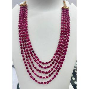 Collier à 5 rangs multicolores avec perles en verre rubis, émeraude, saphir bleu et jaune, prêt à porter - Product Image 1