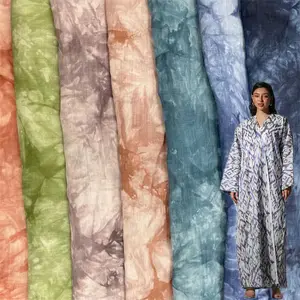 OEN ODM gewebter Tie Dye Print Abaya Material Lyocell Stoff atmungsaktiver Leinen bedruckter Stoff für Kleidungs stücke