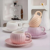 Tasse à café en céramique en forme de citrouille avec soucoupe, tasse à thé en porcelaine côtelée pour la maison et la table