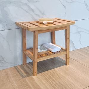 工場カスタムデザイン木製チークシャワーベンチ浴室用スツール防水竹製シャワースツール - Product Image 4