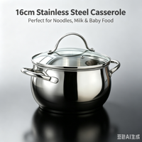 Ensemble de casseroles de style américain en acier inoxydable écologique moderne, 2 pièces, avec couvercle en verre, compatible avec les plaques à induction