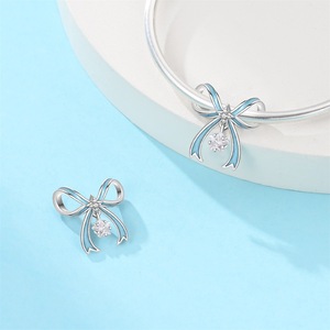 Copper Silver Plated Daily Life Sweet Themed Blue Pink Enamel CZ Charm <b>Beads</b> <b>Set</b> Fit European Bracelet - Product Image 3