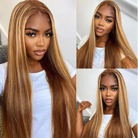 Perruque frontale en cheveux humains brésiliens 100% vierges, pas chère, avec mèches, couleur ombrée piano, perruque frontale HD en dentelle