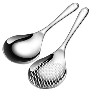 304 Stainless Steel Soup Ladle With Strainer For Kitchen Noodle Dumpling Frying Multifunctional Colander - Product Image 1
