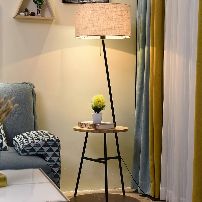 Amerikan kahve masa raf birleşik ahşap zemin lamba basit, modern, yaratıcı yatak odası kanepe yan dikey lamba okuma lambası