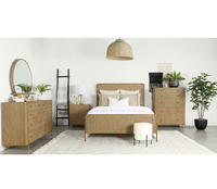 Commode rectangulaire moderne en chêne massif à 6 tiroirs avec panneau MDF pour rangement de chambre
