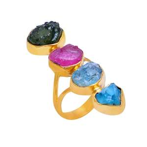 Anillo De Plata De Ley 925 con piedra preciosa, anillo largo con peridoto auténtico De Rubí, aguamarina, chapado en oro, para Casa De Plata - Product Image 1