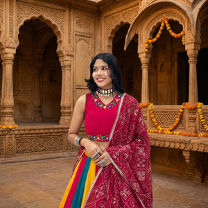 Ensemble de jupe Lehenga indienne traditionnelle avec design color block et dupatta imprimé pour les occasions de mariage et festives - Product Image 5