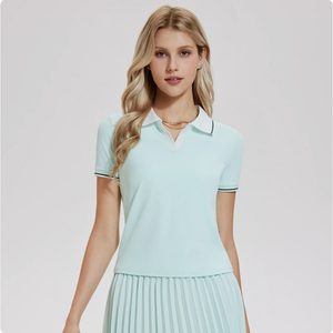 Polo de Manga Corta Blanco para Mujer con Cuello y Ribete Azul Marino, Estilo Preppy, Tela Oxford, 100% Algodón - Product Image 5