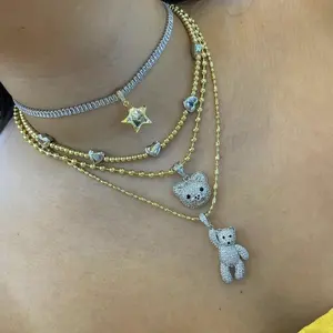 BD--A5153 Nova Chegada 18k ouro e prata banhado colar contas cadeia colar urso colar de pingente para mulheres meninas em li diário