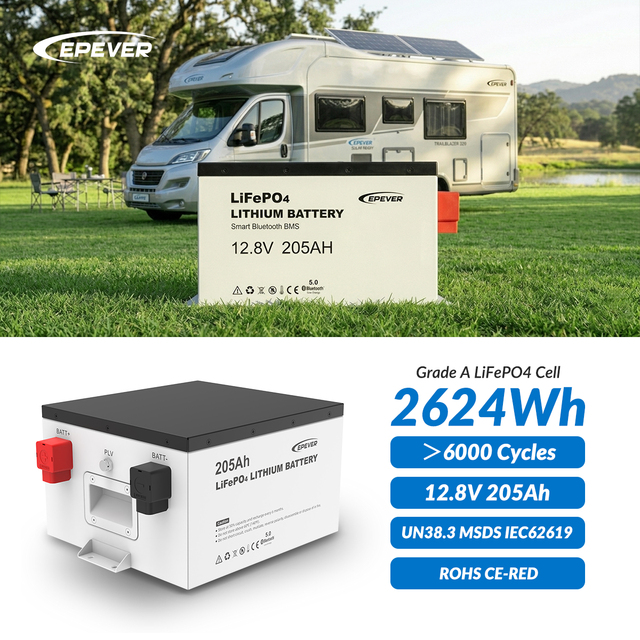 EPEVER High Quality IP65 12.8V 205Ah 2624Wh LiFePO4 Battery Lithium Ion Batteries Pack for RV off Grid System