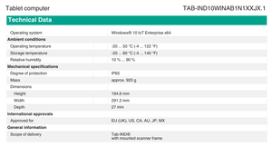 Tablette industrielle robuste originale Pepperl+Fuchs Tab-IND10WINAB1N1XXJX.1, 10,1 pouces, Wi-Fi 6, 8 Go de RAM, cadre inclus - Product Image 4