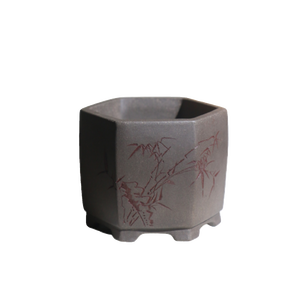 Maceta Hexagonal de Arcilla Morada Tallada para Bonsái, Aldea de Cerámica Su Bing - Product Image 5