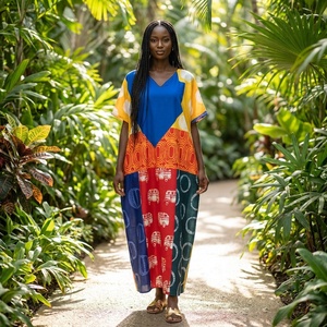 Robes Kaftan Musulmanes 2026 – <span class=keywords><strong>Robe</strong></span> Longue Décontractée Ample à Col en V Imprimé Rayé avec Poches pour Femme – <span class=keywords><strong>Robe</strong></span> Africaine Boubou - Product Image 1