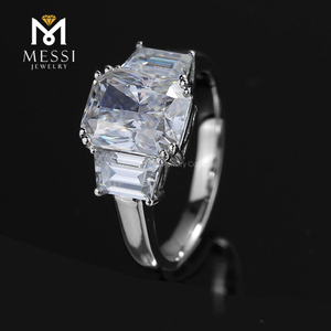 Messi jóias 14k/18k ouro branco, 2ct três pedra anel octogono moissanite anel para mulheres - Product Image 6
