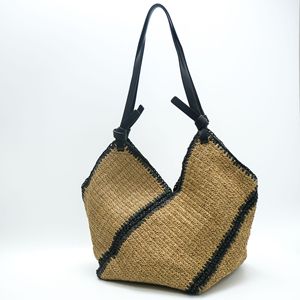 Amq Handmade Công Suất Lớn Tote Túi Tất Cả Các Trận Đấu Sọc Rơm Dệt Màu Đen Bên Vai Thời Trang Phong Cách Hai Cho Ngày Lễ Bãi Biển - Product Image 3