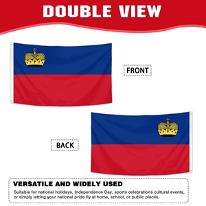 Venta al por Mayor de Banderas de Poliéster Personalizadas de 90x150cm con Impresión de la Bandera Nacional de Liechtenstein, Principado, Corona Dorada, Azul y Rojo - Product Image 3