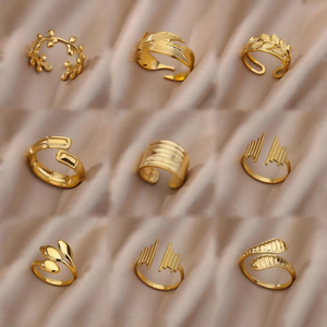 Wholesale New Arrivai Fine Jewelry <strong>Ring</strong> Stainless Steel 18K Gold <strong>Silver</strong> Geometric Leaf Opening <strong>Adjustable</strong> <strong>Ring</strong> for Men and Women - Product Image 1