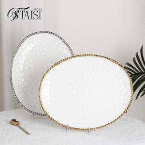 RCP015 Vente en gros d'assiettes pour chefs d'hôtels et de restaurants Grandes assiettes en céramique argentée 16 "pour repas de mariage - Product Image 3