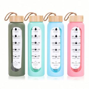 Botella de Agua Deportiva Personalizada con Tapa de Bambú Ecológica, Inspirada en el Signo Acuario, con Marcador de Tiempo para Beber - Product Image 3