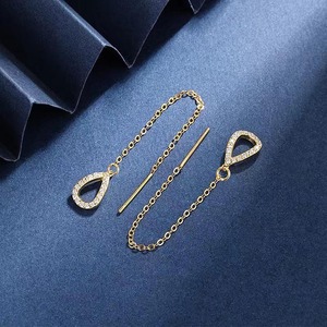Orecchini a perno con zirconi a catena lunga a goccia e nappe, gioielli di moda minimalisti da donna - Product Image 1