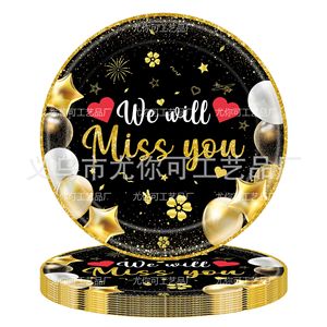 Assiettes en papier jetables pour fête de départ, ensemble de vaisselle au design élégant pour célébration de remerciement - Product Image 1