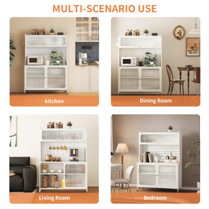 White Tall <b>Storage</b> <b>Sideboard</b> Cabinet for Kitchen Living & Dining Room with Glass Doors & Adjustable Shelves - Product Image 6