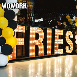 WOWORK 2024复古3d金属字母标志带灯泡的商店标志户外咖啡标志照明