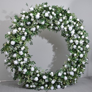 Arche de mariage en tissu blanc, arche de fleurs en soie, arche de mariage en forme de O, décoration d'arche de mariage en fleurs de soie - Product Image 4