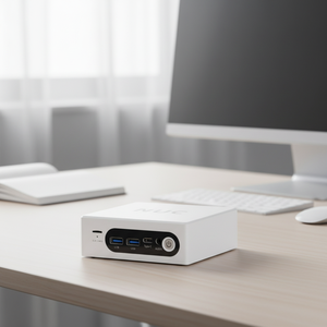 Mini PC industriel rapide avec 32 Go de RAM DDR4, processeur <span class=keywords><strong>Intel</strong></span> N100/N95, ventilateur, Windows 11, double HDMI 4K, double LAN pour l'affichage numérique et le bureau - Product Image 1