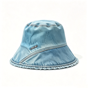 หมวกบักเก็ตยีนส์ฟอกสำหรับผู้หญิง ขอบดิบ ปีกกว้าง โลโก้โลหะ ACE สไตล์วินเทจ ลำลอง สำหรับกิจกรรมกลางแจ้ง ป้องกันรังสียูวี ตกปลา กีฬา ท่องเที่ยว - Product Image 2