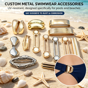 Conector de bikini de tubo geométrico ultraelegante en forma de barra dorada, de aleación de zinc duradera, adorno para ropa de playa, herrajes para trajes de baño resistentes al deslustre - Product Image 1