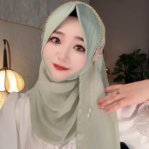 Hijab de Chifón de Color Sólido de Alta Calidad Instantáneo de Malasia 2026, Hijabs Elegantes de Lujo con Cuentas para Mujer, Modelo <span class=keywords><strong>H886</strong></span> - Product Image 4