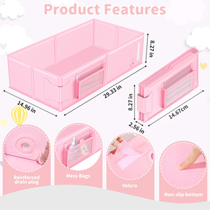 High Quality PVC Indoor <strong>Baby</strong> Folding <strong>Bathtub</strong> Large Square Type Multifunction Attached Matched Cat-themed Shower Cup 0-2 Years - Product Image 4