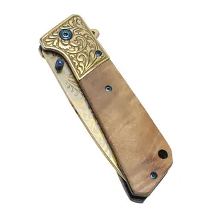 Altın lüks ahşap saplı renk titanyum kamp Survival taktik katlanır özel Pocket Knife