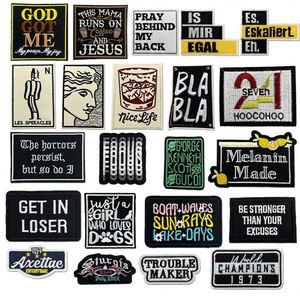 Patch brodé thermocollant carré 'Bla Bla Get in Loser Trouble Maker' pour vêtements, sacs, emballages et décoration - Product Image 1