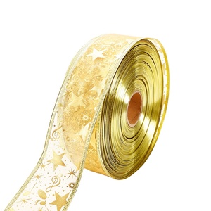 10 Iarde 5cm Nastro Fiocco Ecologico Riciclato con Fiocchi di Neve per Decorazioni Natalizie, Regali, Artigianato e Casa - Blu, Oro, Rosso - Product Image 1