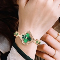 Montre à quartz pour femme trèfle à quatre feuilles, bijoux en calcédoine, lumineuse, étanche 30M, boîtier métallique, mouvement japonais MIYOTA - Grande Vente