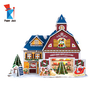 Puzzle en papier 3D éducatif pour enfants - Scène de Noël avec grange, traîneau et bonhomme de neige à assembler, décoration de table pour la maison