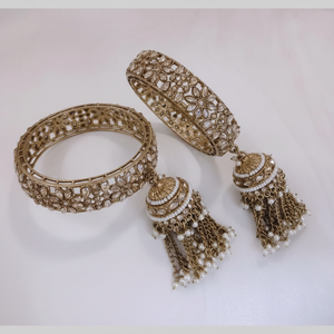 Jewelemarket Gold Plated Fine Jewelry <b>Set</b> 2.8 Featuring Crystal Stone and <b>Pearls</b> Bangles - Product Image 2